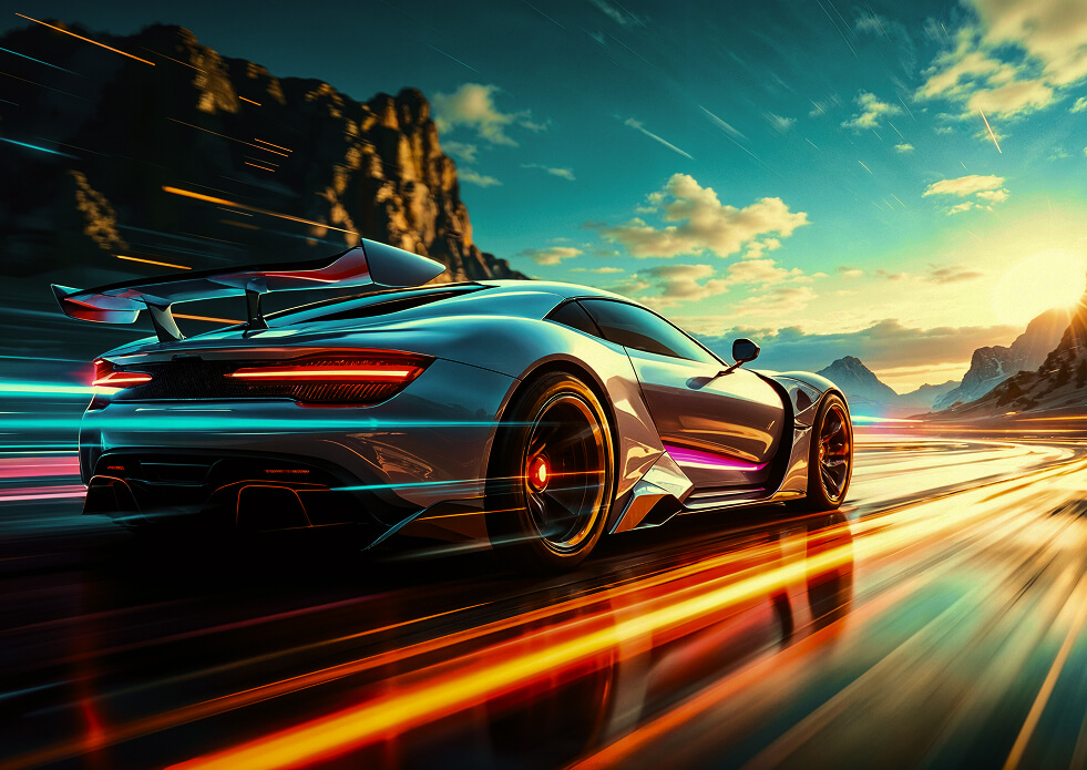 Schnelles Fahrzeug auf der Straße